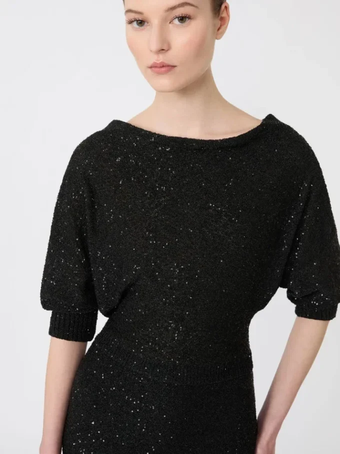 Vestido de hilo de viscosa con lentejuelas, negro Vestido de hilo de viscosa con lentejuelas, negro