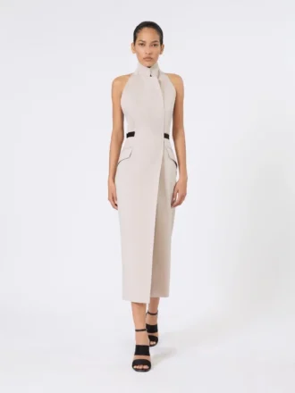 Vestido de lona de lana y algodón, color beige