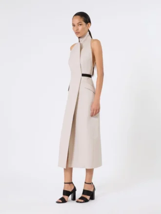 Vestido de lona de lana y algodón, color beige