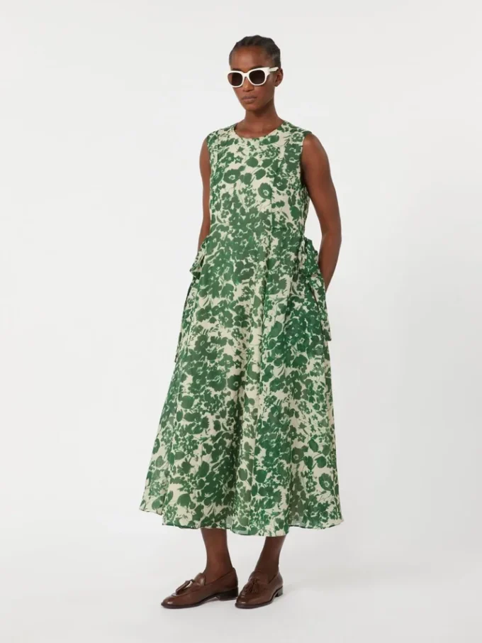 Vestido de lona de ramio estampada, verde Vestido de lona de ramio estampada, verde