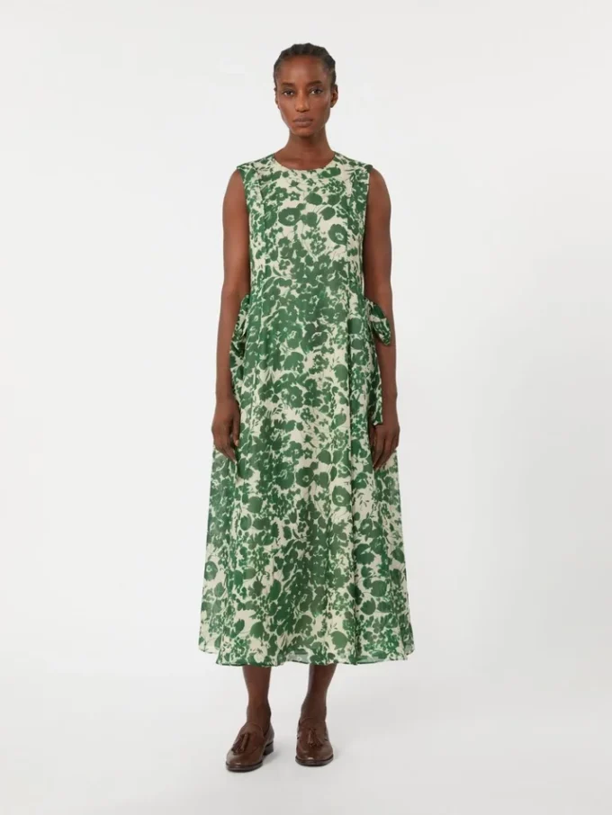 Vestido de lona de ramio estampada, verde Vestido de lona de ramio estampada, verde