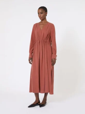 Vestido de lona de seda lavada, color terracota