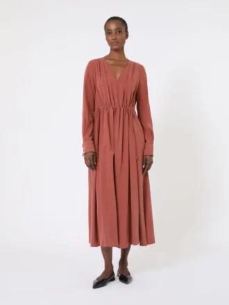 Vestido de lona de seda lavada, color terracota
