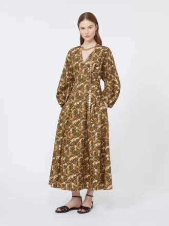 Vestido de popelín de algodón estampado, color natural