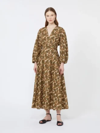 Vestido de popelín de algodón estampado, color natural