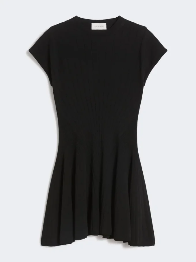 Vestido de punto, entallado en la cintura, negro Vestido de punto, entallado en la cintura, negro