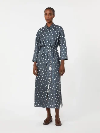 Vestido de sarga de seda estampado, azul ultramar