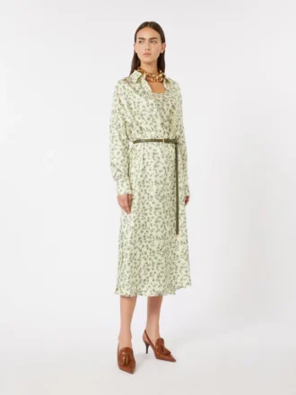 Vestido de sarga de seda estampado, color marfil