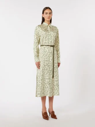 Vestido de sarga de seda estampado, color marfil