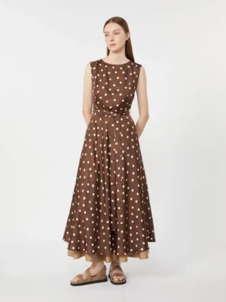 Vestido de sarga estampado, marrón