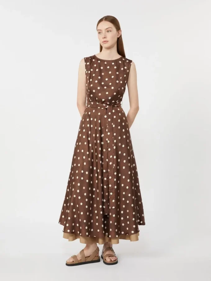 Vestido de sarga estampado, marrón
