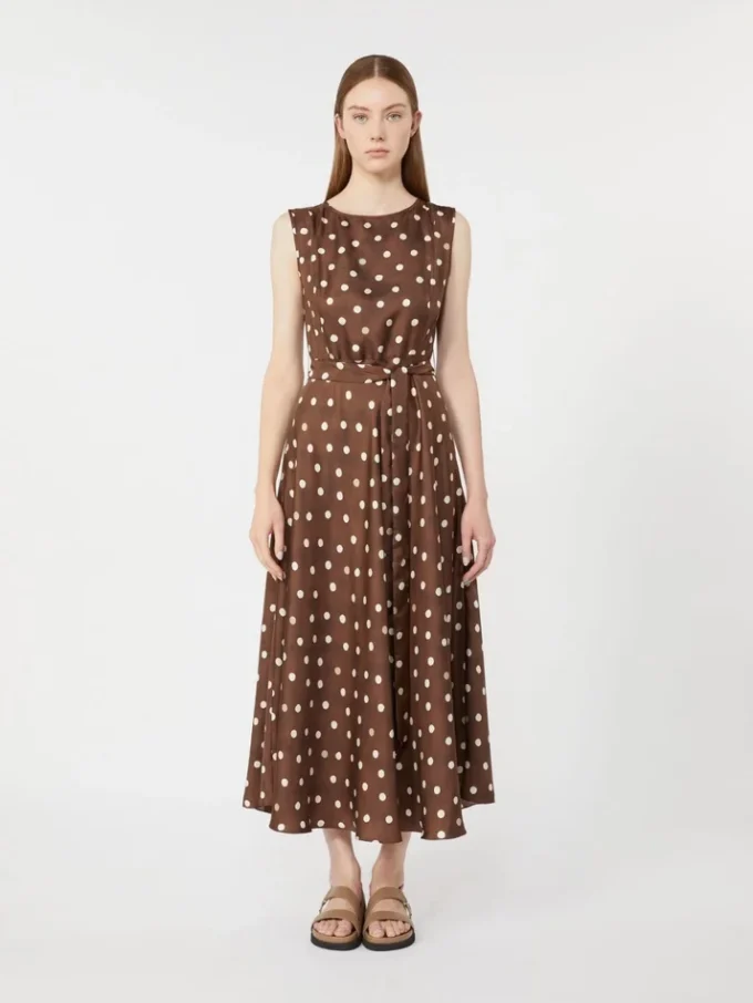 Vestido de sarga estampado, marrón