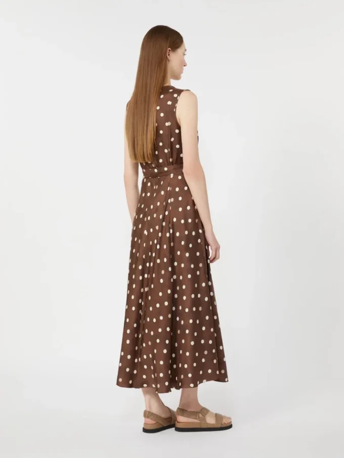 Vestido de sarga estampado, marrón