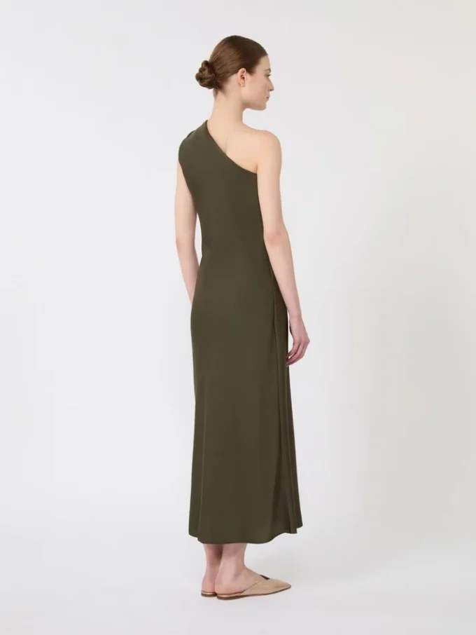 Vestido de satén brillante de un solo hombro, verde musgo Vestido de satén brillante de un solo hombro, verde musgo