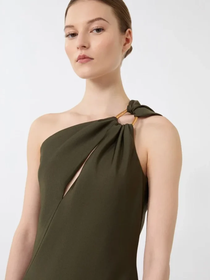 Vestido de satén brillante de un solo hombro, verde musgo Vestido de satén brillante de un solo hombro, verde musgo