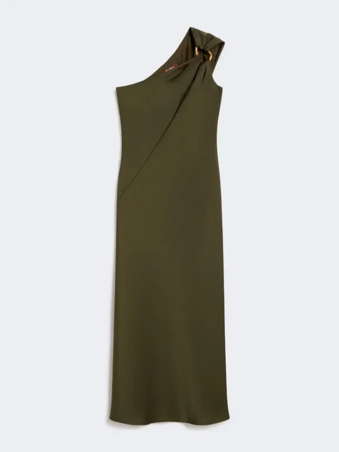 Vestido de satén brillante de un solo hombro, verde musgo Vestido de satén brillante de un solo hombro, verde musgo