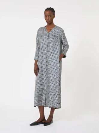 Vestido de seda estampado, azul medianoche