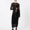 Vestido de viscosa elástica de manga corta, negro Vestido de viscosa elástica de manga corta, negro