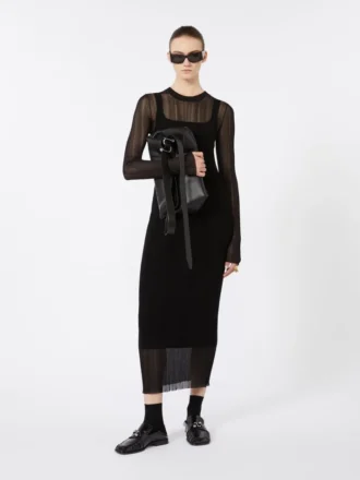 Vestido de viscosa elástica de manga corta, negro