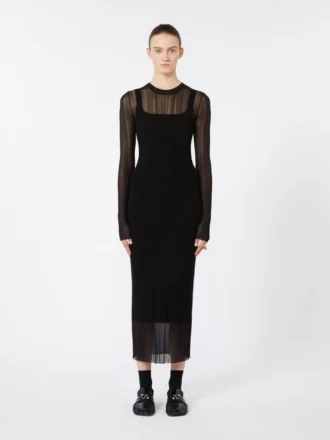 Vestido de viscosa elástica de manga corta, negro
