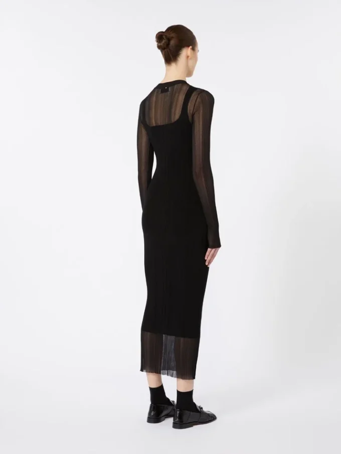 Vestido de viscosa elástica de manga corta, negro Vestido de viscosa elástica de manga corta, negro
