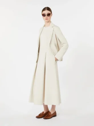 Vestido largo acampanado de jersey scuba, beige