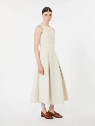 Vestido largo acampanado de jersey scuba, beige