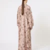 Vestido largo con corte asimétrico y estampado de llamas, oro rosa Vestido largo con corte asimétrico y estampado de llamas, oro rosa