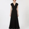 Vestido largo con cuello en V de canneta, negro Vestido largo con cuello en V de canneta, negro