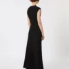 Vestido largo con cuello en V de canneta, negro Vestido largo con cuello en V de canneta, negro