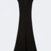 Vestido largo con cuello en V de canneta, negro Vestido largo con cuello en V de canneta, negro