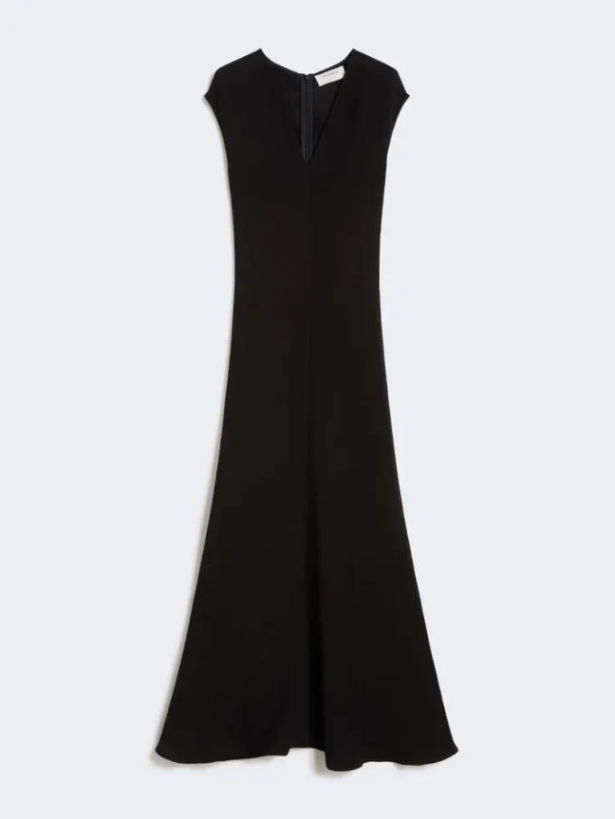 Vestido largo con cuello en V de canneta, negro Vestido largo con cuello en V de canneta, negro
