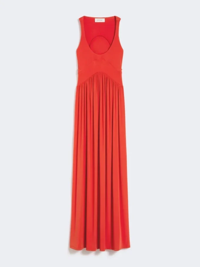 Vestido largo de jersey de crepé, color coral Vestido largo de jersey de crepé, color coral