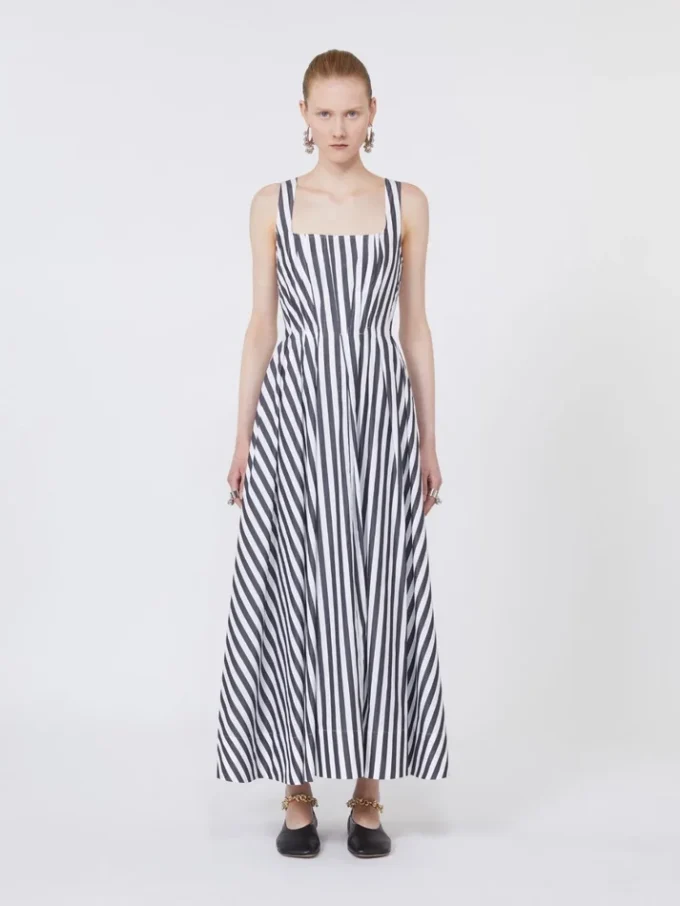 Vestido largo de popelín de algodón, negro