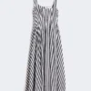 Vestido largo de popelín de algodón, negro