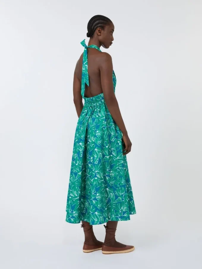 Vestido largo de popelín estampado, color esmeralda Vestido largo de popelín estampado, color esmeralda