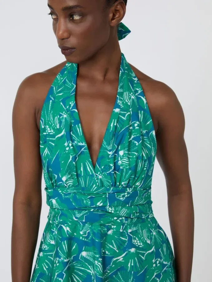 Vestido largo de popelín estampado, color esmeralda Vestido largo de popelín estampado, color esmeralda