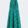 Vestido largo de popelín estampado, color esmeralda Vestido largo de popelín estampado, color esmeralda