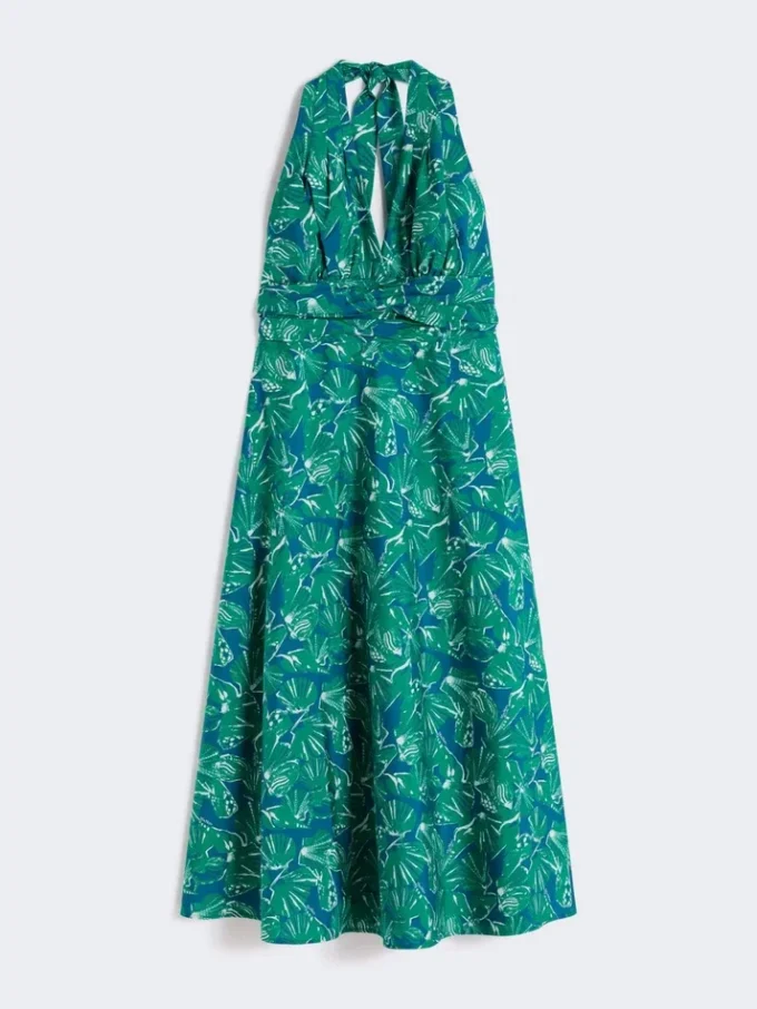 Vestido largo de popelín estampado, color esmeralda Vestido largo de popelín estampado, color esmeralda