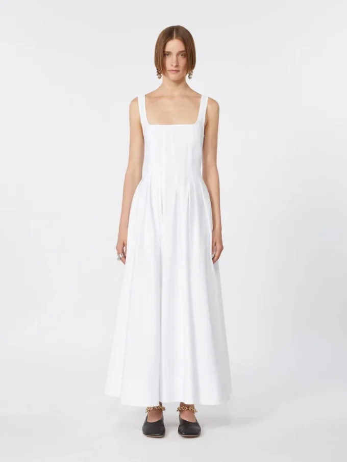 Vestido largo sin mangas de algodón puro, blanco óptico Vestido largo sin mangas de algodón puro, blanco óptico