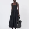 Vestido largo sin mangas de algodón puro, negro Vestido largo sin mangas de algodón puro, negro