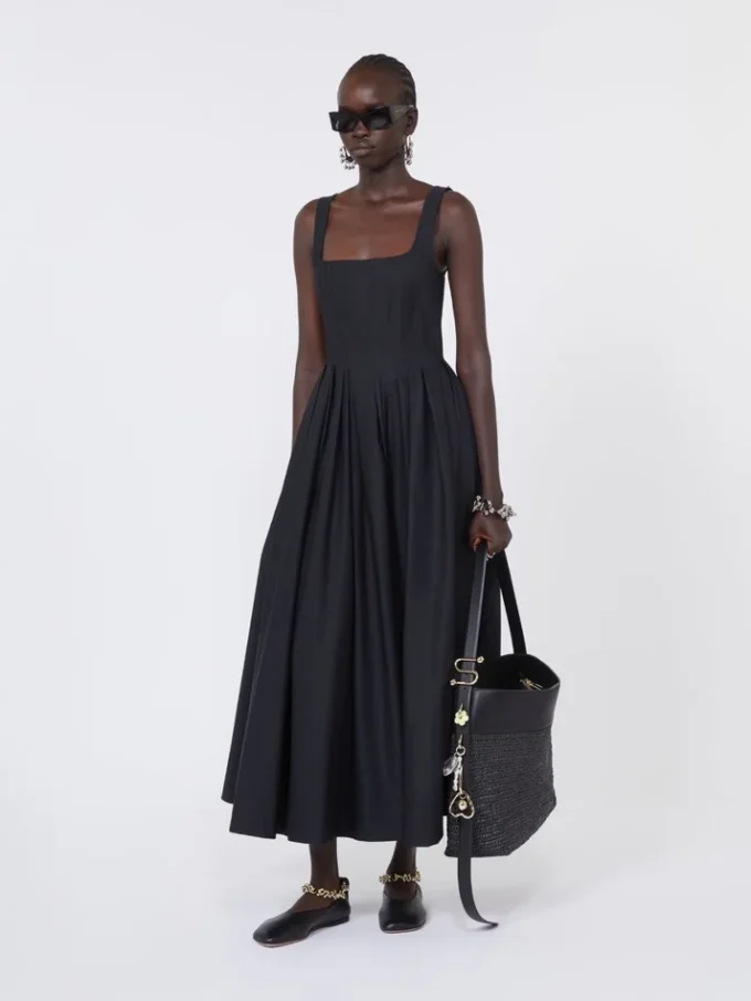 Vestido largo sin mangas de algodón puro, negro Vestido largo sin mangas de algodón puro, negro