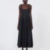 Vestido largo sin mangas de algodón puro, negro Vestido largo sin mangas de algodón puro, negro