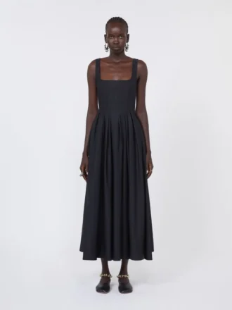 Vestido largo sin mangas de algodón puro, negro