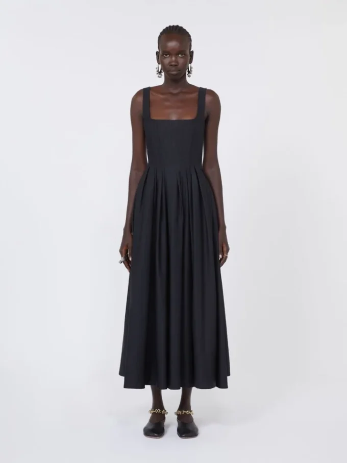 Vestido largo sin mangas de algodón puro, negro Vestido largo sin mangas de algodón puro, negro