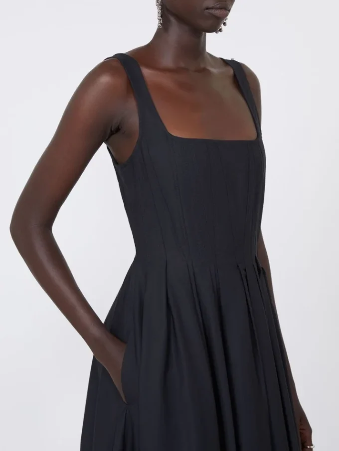Vestido largo sin mangas de algodón puro, negro Vestido largo sin mangas de algodón puro, negro