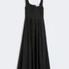 Vestido largo sin mangas de algodón puro, negro Vestido largo sin mangas de algodón puro, negro