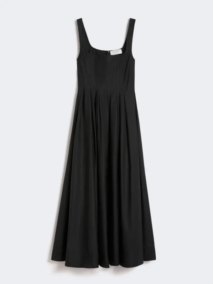 Vestido largo sin mangas de algodón puro, negro Vestido largo sin mangas de algodón puro, negro