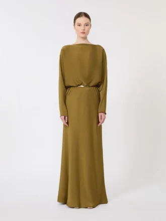 Vestido ligero de satén, color caqui