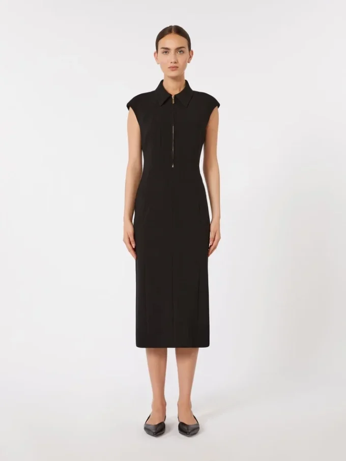 Vestido midi de cady, negro